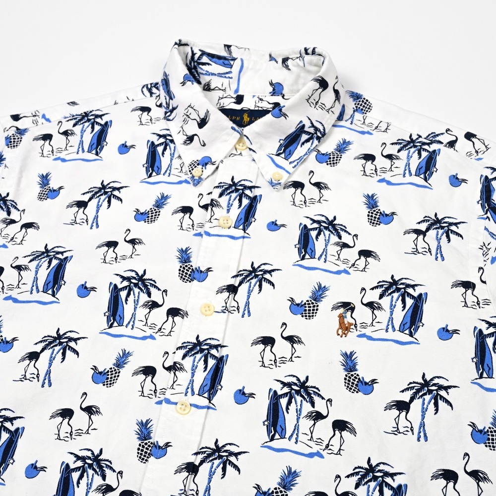 Polo Ralph Lauren Shirt Men's Large Classic Fit Flamingo Surf S/S Oxford Preppy‎